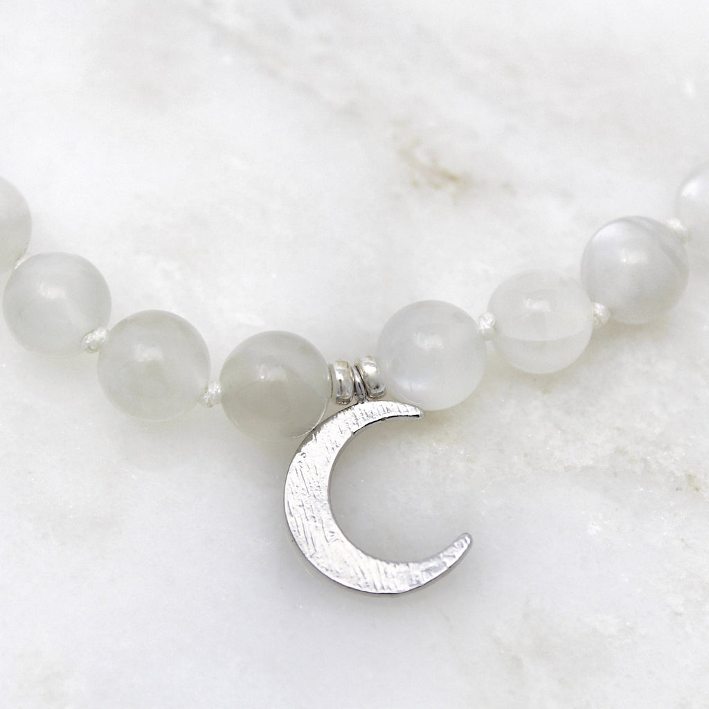 Crescent Moon Mala Bracelet | Moonstone for strength and wisdom. - mylittlemantra