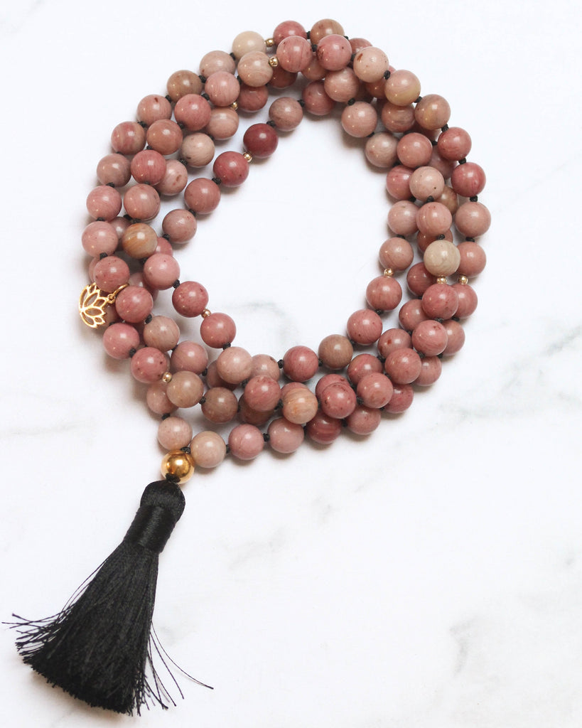 Compassion Tassel Mala Necklace | Rhodonite - mylittlemantra