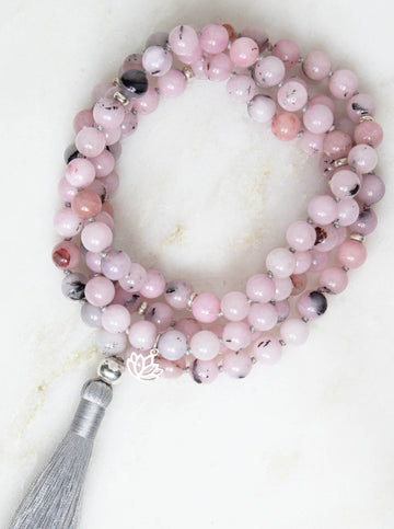 Anahata Tassel Mala Necklace | Cherry Blossom Jasper - mylittlemantra
