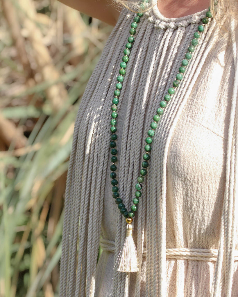Balance Tassel Mala Necklace | African Jade - mylittlemantra