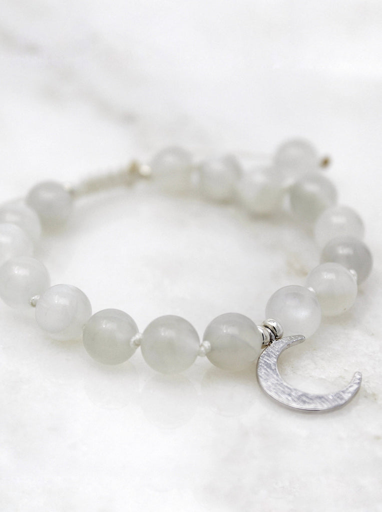 Crescent Moon Mala Bracelet | Moonstone for strength and wisdom. - mylittlemantra